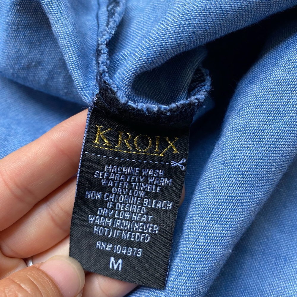 KROIX Cotton Rhinestones Details Raw Hem Hi Lo Denim Button-Up Shirt Dress Sz M - Picture 16 of 17